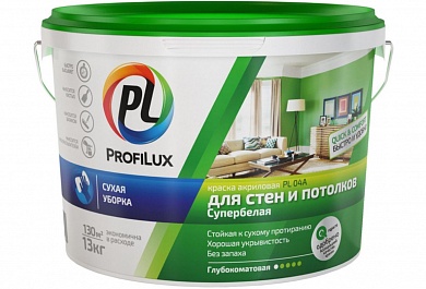 Краска ВД ProfiLux PL- 04А акриловая для стен и потолков белая матовая 14 кг купить по цене 4&nbsp;351 руб. в Москве. Самовывоз или доставка в день заказа.