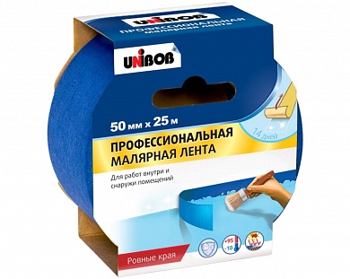 Клейкая лента малярная 50мм х 25м Unibob (синяя) купить по цене 354.50 руб. в Москве. Самовывоз или доставка в день заказа.