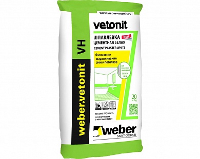 Шпаклевка цементная Weber.vetonit VH для влажных помещений белая 20 кг купить по цене 900 руб. в Москве. Самовывоз или доставка в день заказа.