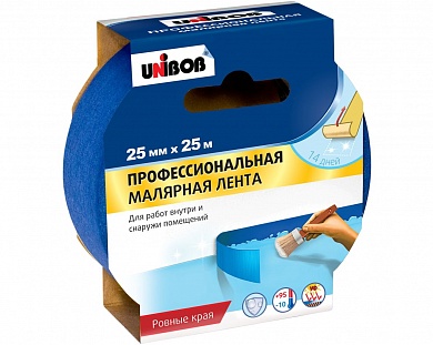 Клейкая лента малярная 25мм х 25м Unibob (синяя) купить по цене 216.70 руб. в Москве. Самовывоз или доставка в день заказа.